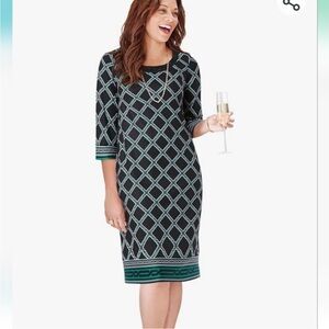 Catherines Embellished Shift Dress Black White Geometric Print Size 4X‎